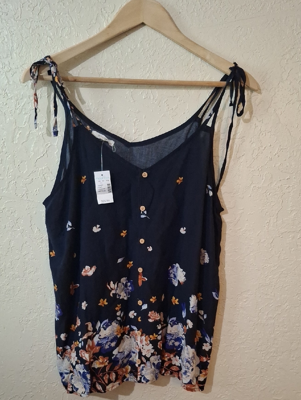 Maurices Navy Floral Tie-Strap Button-Front Camisole